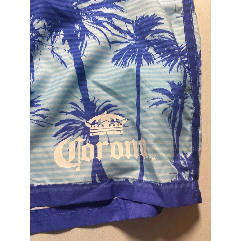 Corona Extra Mens Blue Ombre Palm Tree Swim Trunks Board Shorts Medium 22080